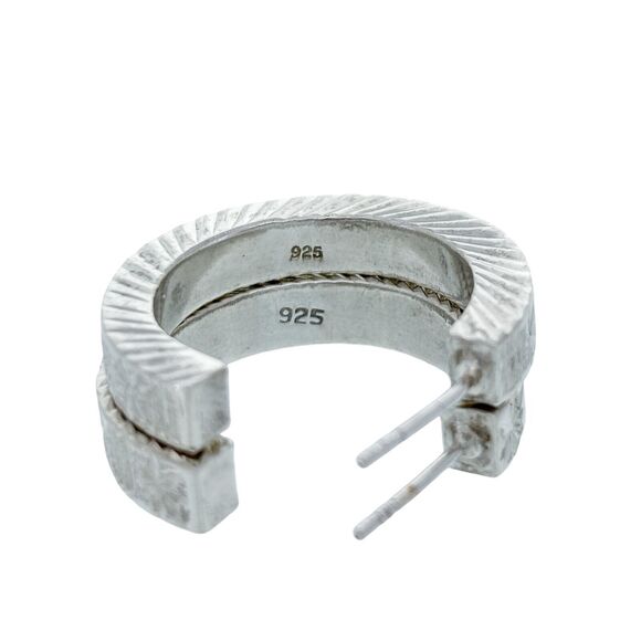 Vintage Sterling Silver 925 Etched Diamond Cut Hoop Earrings - Picture 2 of 4